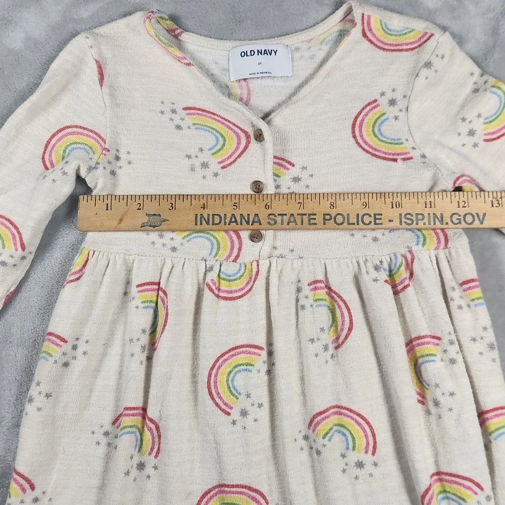 Old Navy Girls Fit & Flare Beige Rainbow Knit Dress Size 5T Henley Fairy‎